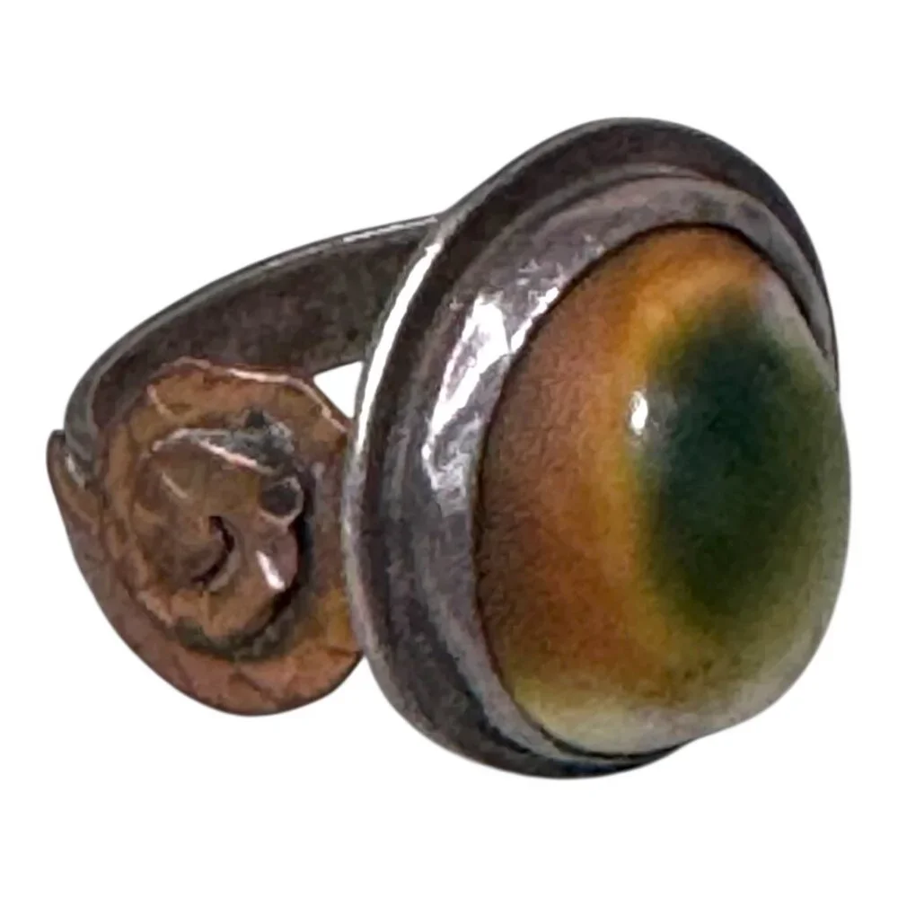 Antique 1945 Arts Crafts Operculum Sterling Silver Ring Size 7 Vintage Handmade - Picture 9 of 11